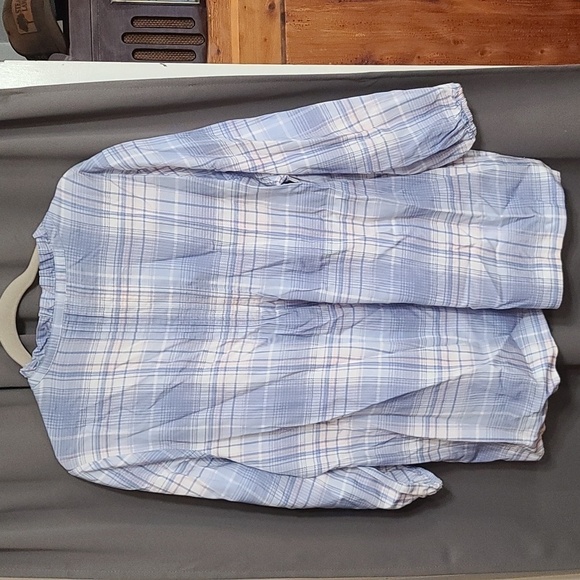 NWT Intro Womens Blouse Blue/White Plaid Pleated V-neck Sz XL - Picture 5 of 11